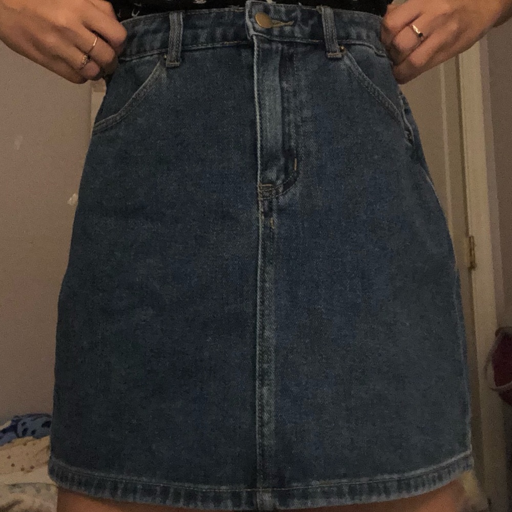 A dark blue skirt